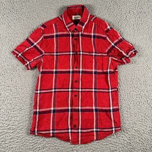 Taylor Stitch Jack Shirt Mens 38 S Red Blue Plaid Button Down 100% Linen
